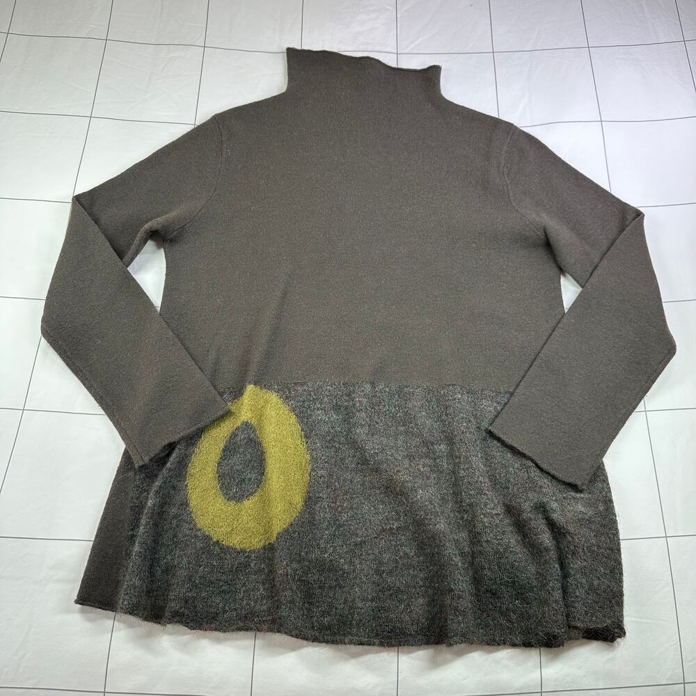 Banana Blue Sweater Womens Large Taupe Brown Merino Wool Fuzzy Knit Artsy Mock